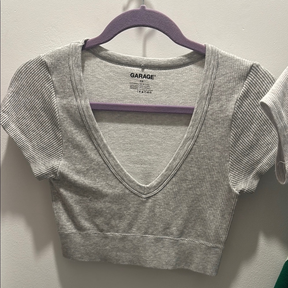 Garage Gray Ribbed V-Neck Crop Top